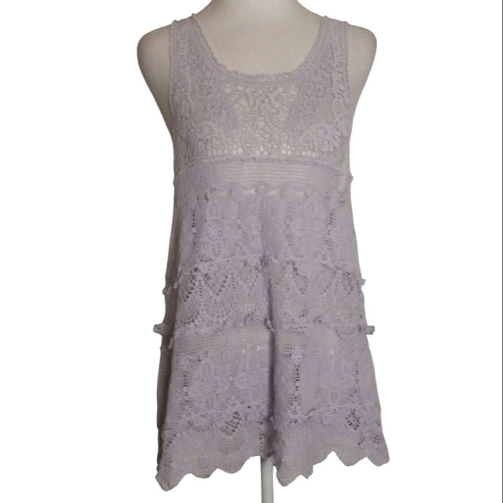Free People Intimately Lilac All Over Crochet Cotton Lace Tank Top Size Small